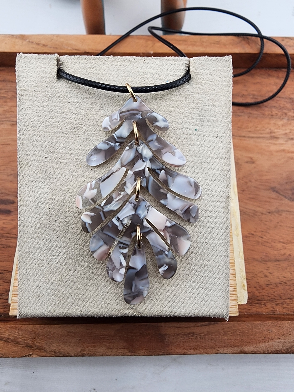 Marbled Gray Leaf Statement Necklace - Women Jewelry